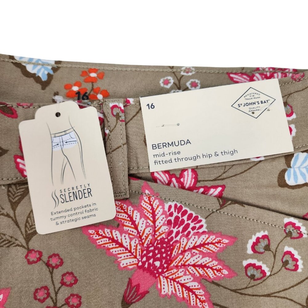 New St Johns Bay Womens 16 36x11 Mid Rise Floral Secretly Slender Bermuda Shorts - Picture 15 of 15